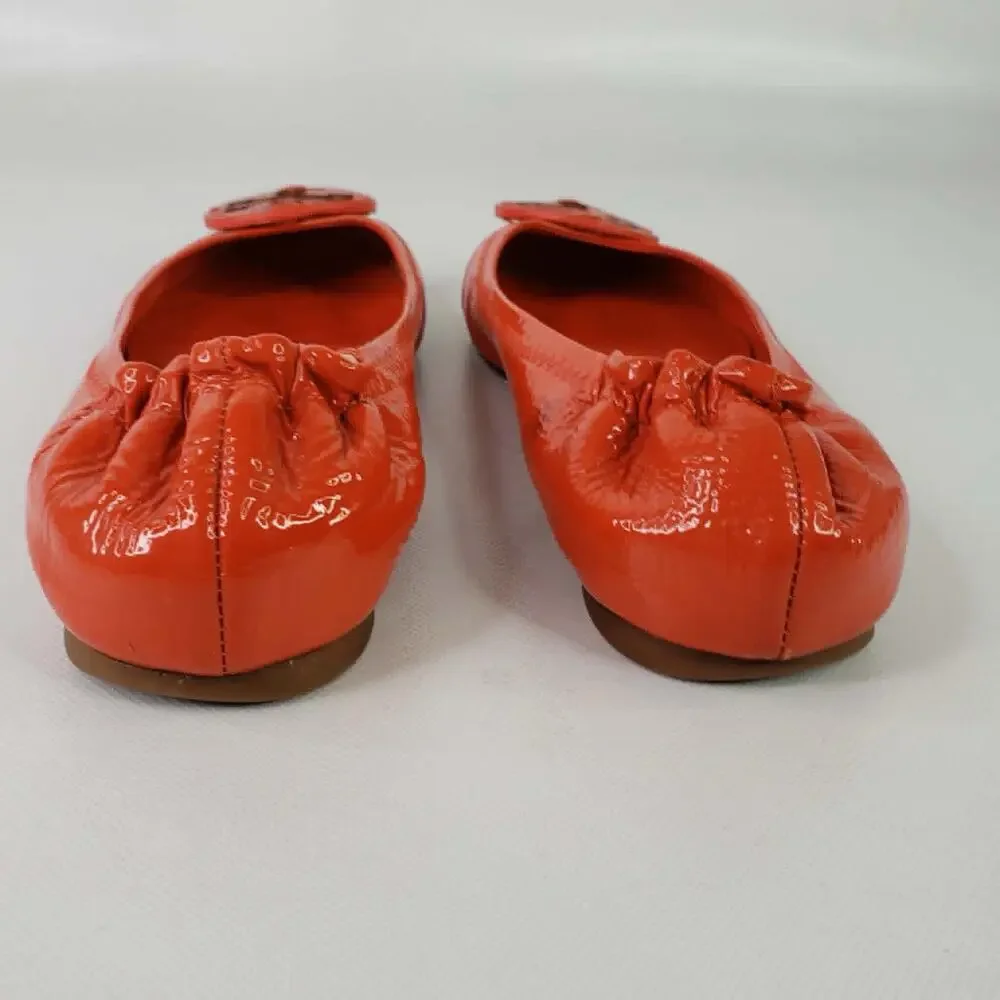 Tory Burch Reva Patent Leather Logo Ballet Flats Orange Ref Women’s Size 8.5